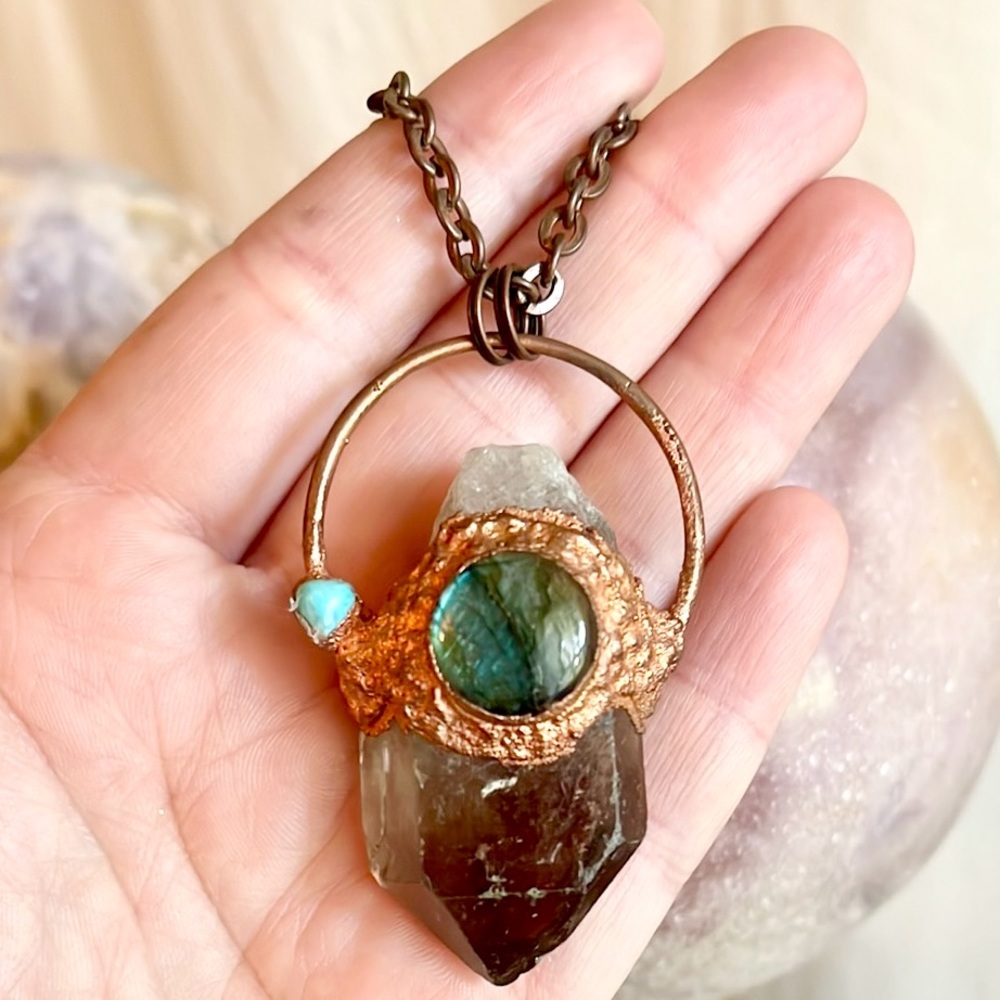 Handcrafted Copper and quartz point Pendant Necklace